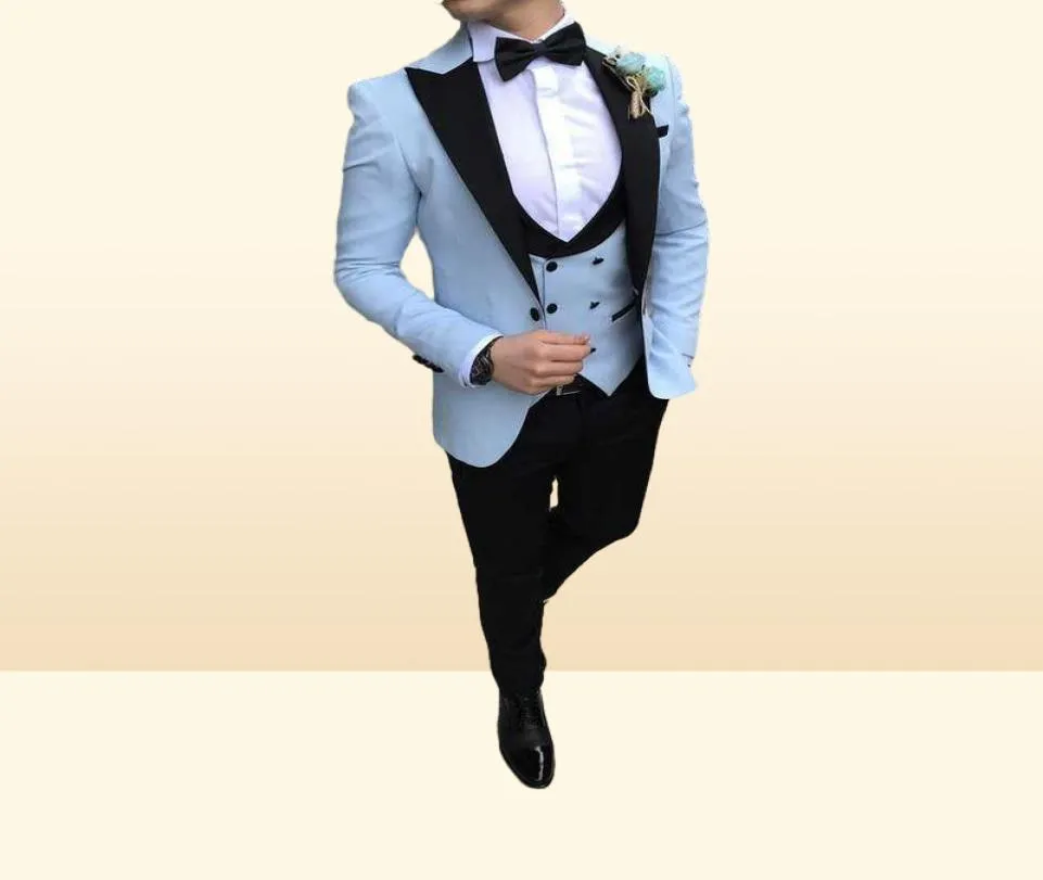 高品質の1つのボタンライトBe Groom Tuxedos Peak Lapel Groomsmen Mens Suits WeddingPromdinnerBlazer Jacketpantsvestie7478941