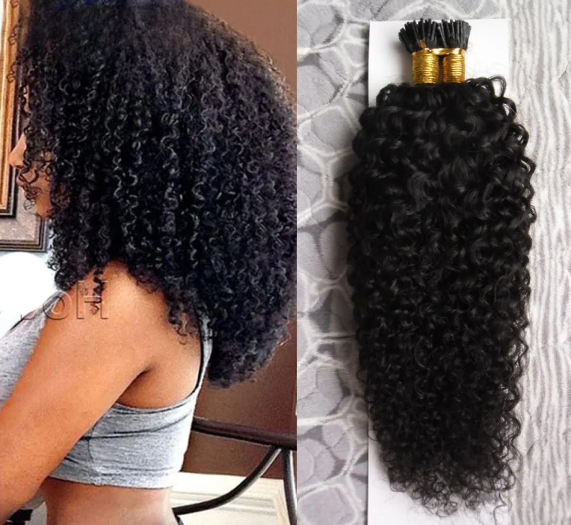 Mongolian kinky curly hair 100pc Fusion Hair I Tip Stick Tip Keratin Machine Made Remy Pre Bonded Human Hair Extension 16quot 207364422