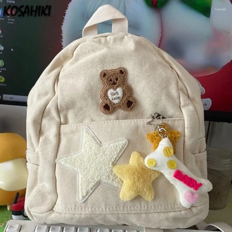 Mochilas escolares casuais meninas dos desenhos animados urso estrela mini vintage kawaii bonito grunge mochilas moda todos os jogos y2k mochilas estéticas femininas