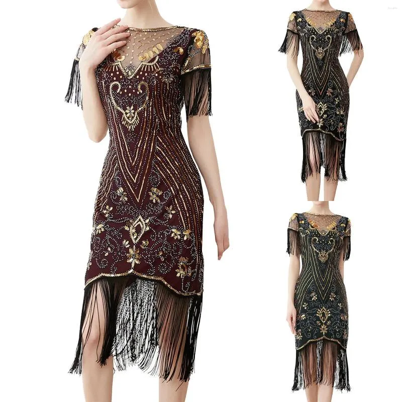 Casual Jurken Dames Kwastje Prom Kralen Pailletten Art Nouveau Deco Flapper Jurk