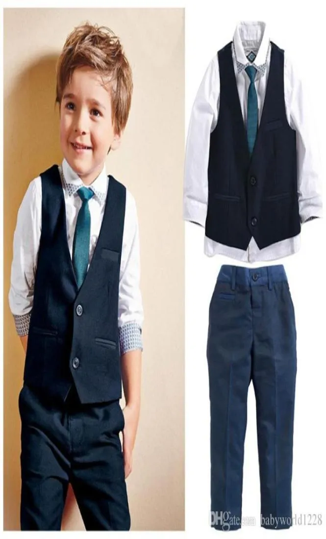 Nieuwe Merk Baby Kids Knappe Gentleman Pak Jongens Kleding Set Tops Shirt Vest Stropdas Broek 4 Stuks Outfits Clothes9262020