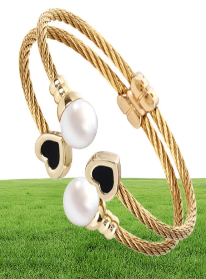 Chran – bracelet de poignet en perles rondes plaqué argent pour femme, Unique, 2 rangées de câbles en acier inoxydable, 5525368
