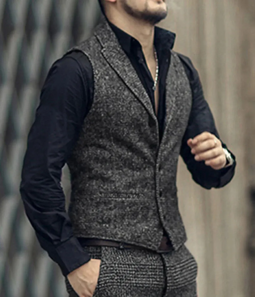 Gilets gris à chevrons pour hommes, col en V, en laine, décontracté, formel, Business, Slim Fit, Gilet Groomman 240105