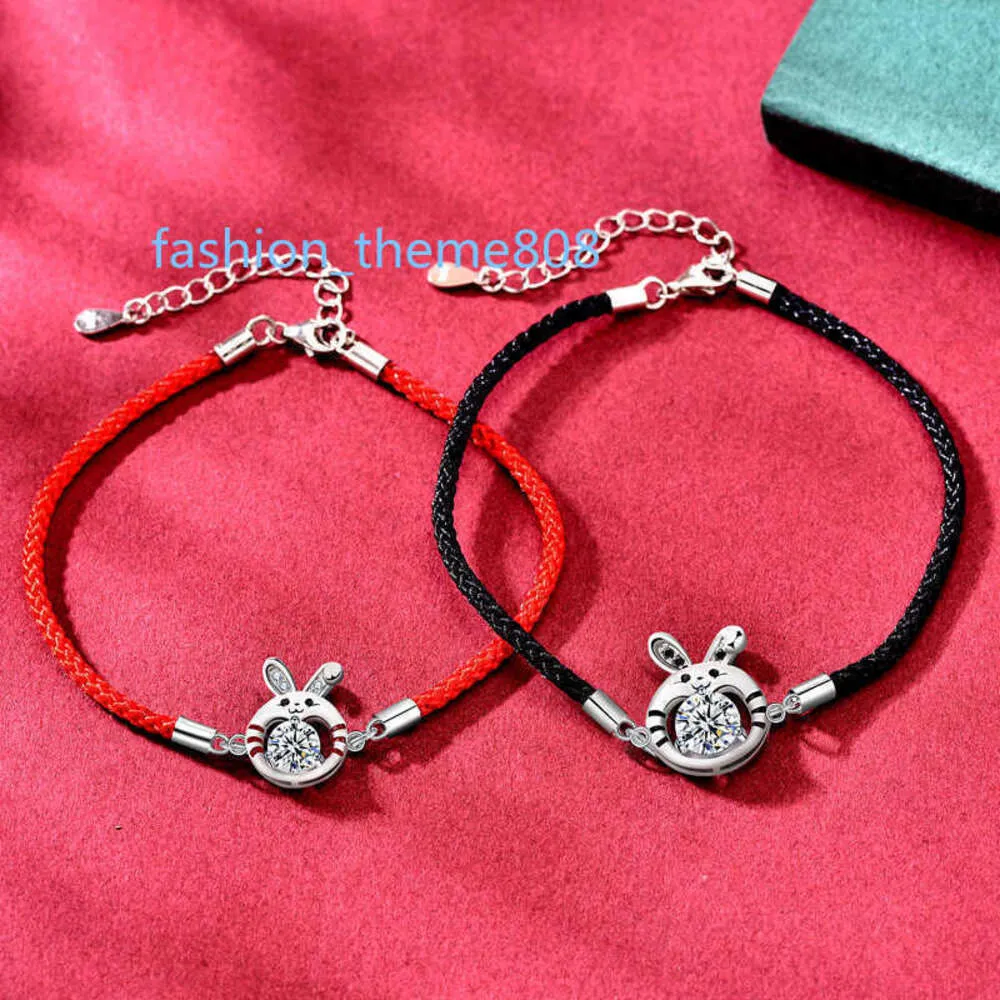 Bracelet de Couple en Moissanite, corde rouge, lapin porte-bonheur, argent Sterling 925, chic chinois, année du zodiaque chinois, tissé à la main