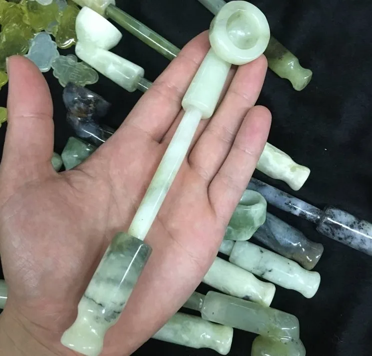 Jade Smoking Gloss Stone Pipe Tobacco Hand Cigarette Holder Filter Pipes Tools Accessories Oil Rigs