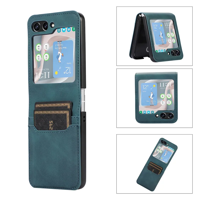 Luxury Vintage Leather Vogue Phone Case for Samsung Galaxy Folding Z Flip 5 4 3 5G Sturdy Retro Slim Business Anti-slip Dual Card Slot Wallet Fold Shell Shockproof