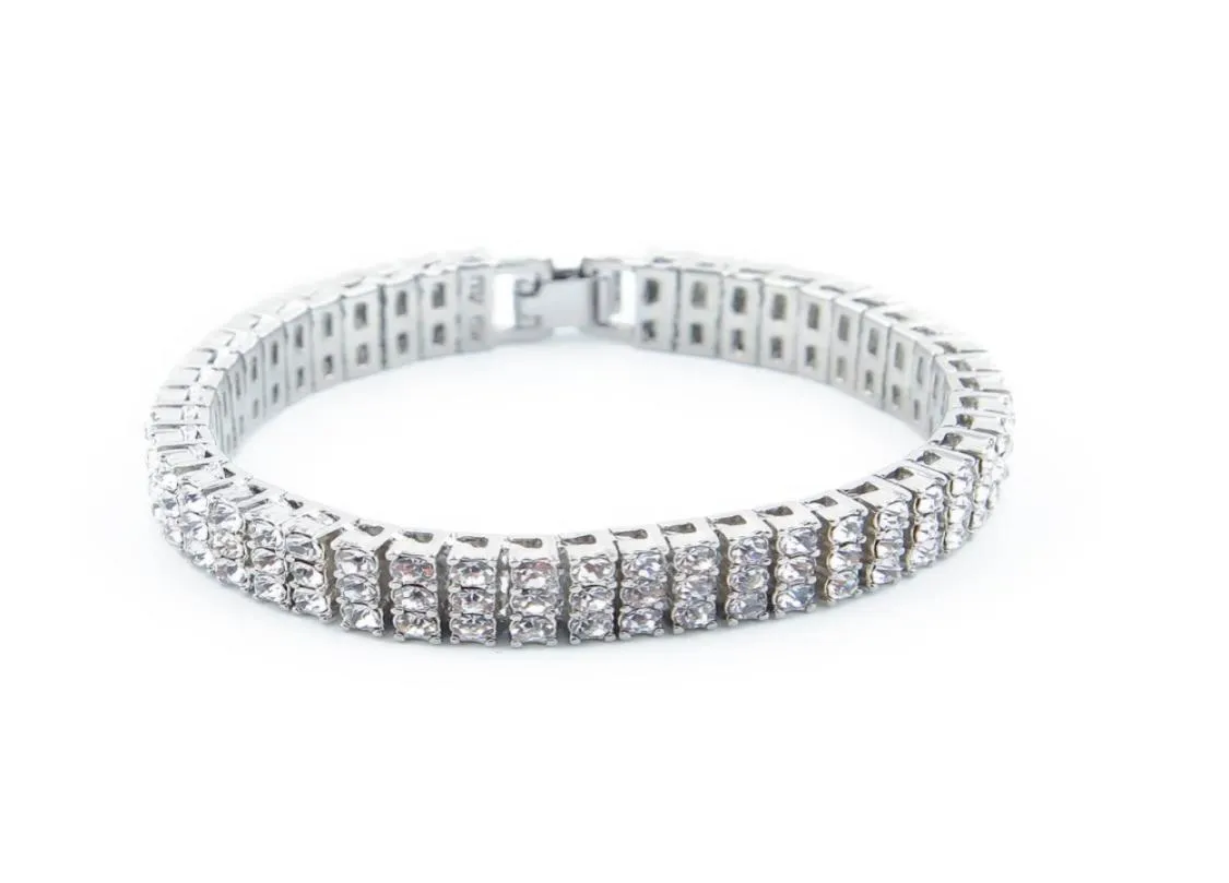 Bracelet de Tennis en argent plaqué or pour hommes, 8 pouces, Hip Hop, glacé, 3 rangées, lourd, scintillant, haute qualité, bijoux 3858595