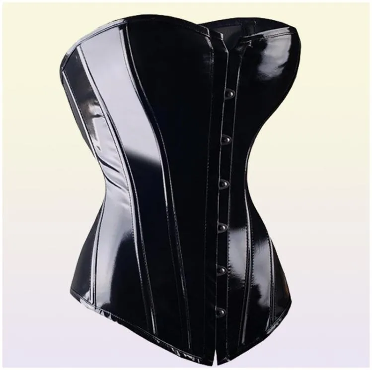 Sexy Black PVC Overbust Corset Steampunk Basque Lingerie Top Goth Rock Corset Sexy Leather Waist Trainer Corset for women Y111922159752