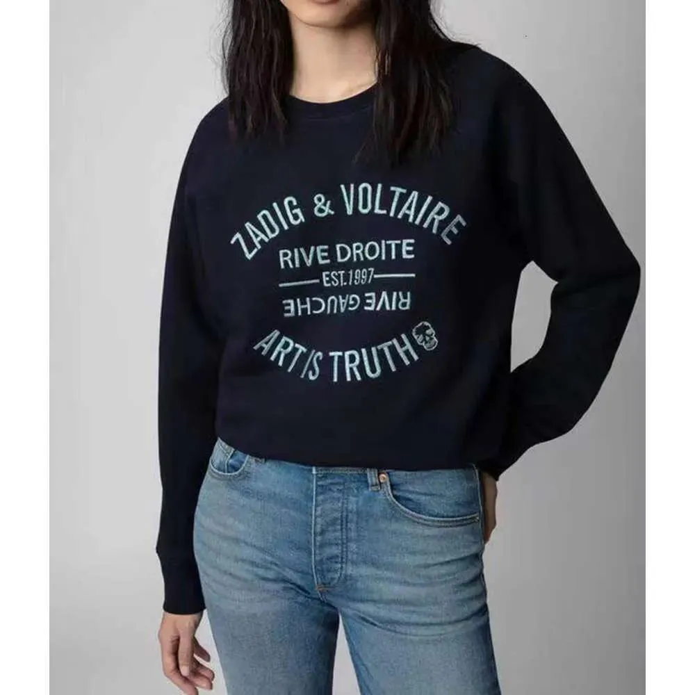 2024スウェットシャツ秋と冬23女性のフーディーズスウェットシャツZadig Voltaireクラシックレター刺繍ラグランスリーブラウンドネック女性のセーター