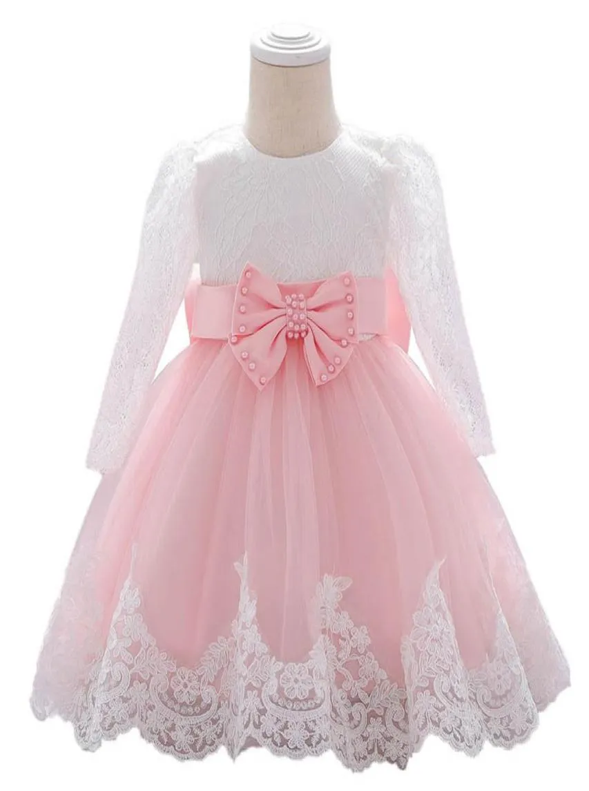 Ins dentelle bébé fille robe arcs à manches longues filles robes bébé fille robe de baptême robe de baptême bébé fille 1er fête d'anniversaire dres6466014