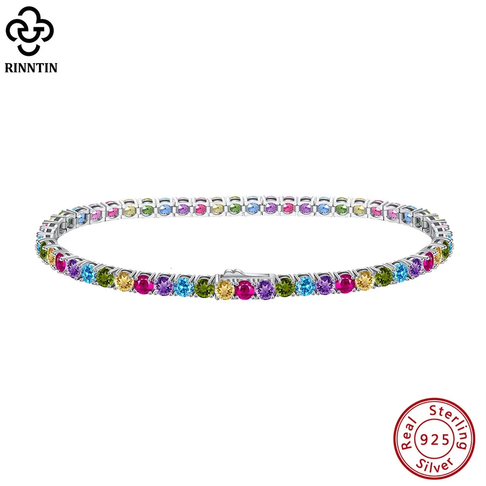 Rinntin 925 Sterling Silver Tennis Bracelet for Women m MultiColors Cubic Zirconia Luxury Chain Jewelry Gift SB139 240105