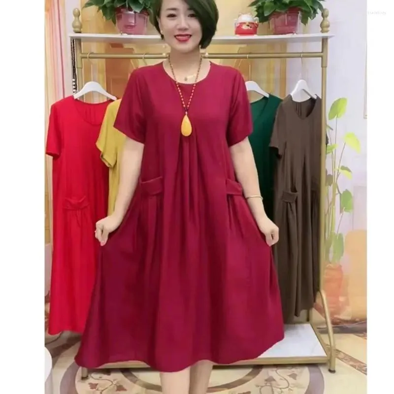 Casual Dresses Summer Middle-aged Plus Fat Increase Fashion 100 Matching Age Reduction Double Side Color Big Board Pocket Dress