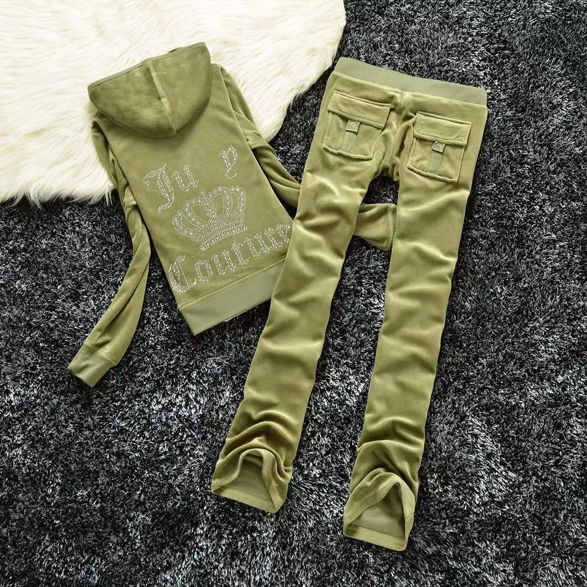 Women Dwuczęściowe spodnie Veet Juicy dorthsuit kobiety Coutoure Set Track Suit Couture Juciy Coture Letters Letters Hooded Hoodie Loose F6