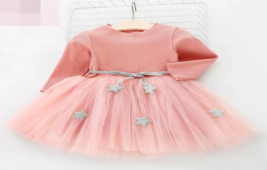 Baby Kinderkleidung Mädchen Kleid Spleißen Schleier Stern Prinzessin Rock koreanische Baumwolle Baby langärmelig ganz T2112048500003