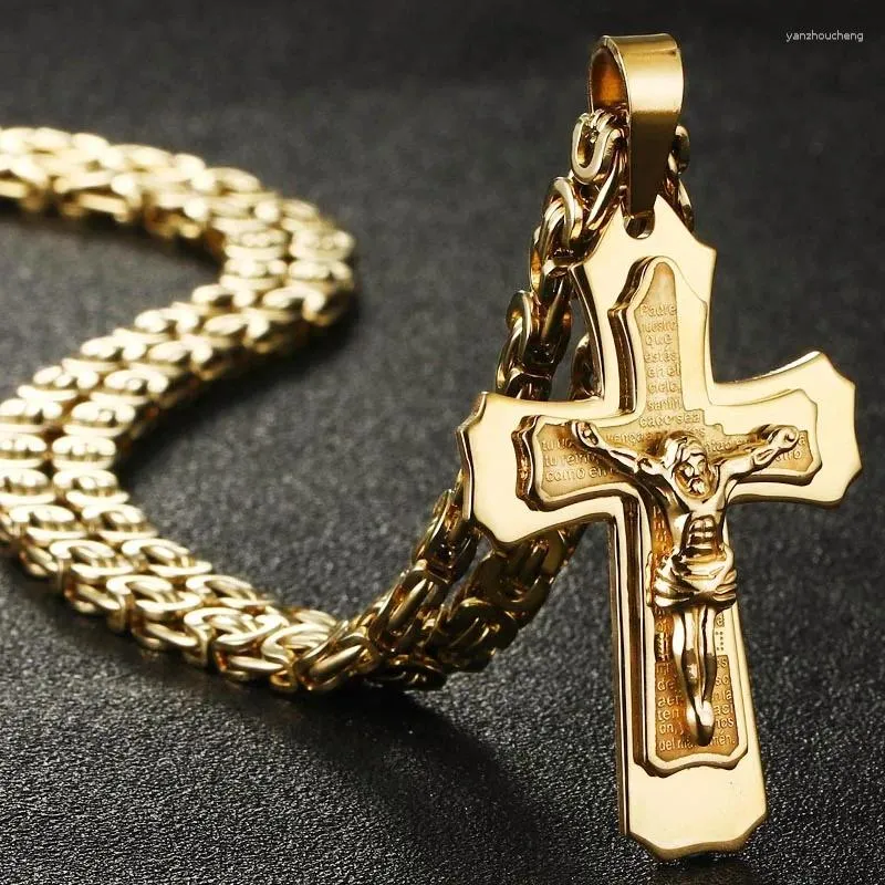 Colares Pingente Religioso Crucifixo Católico Jesus Cruz Colar Para Homens Pendent Com Bíblia Bizantina Cadeia Jóias Presentes