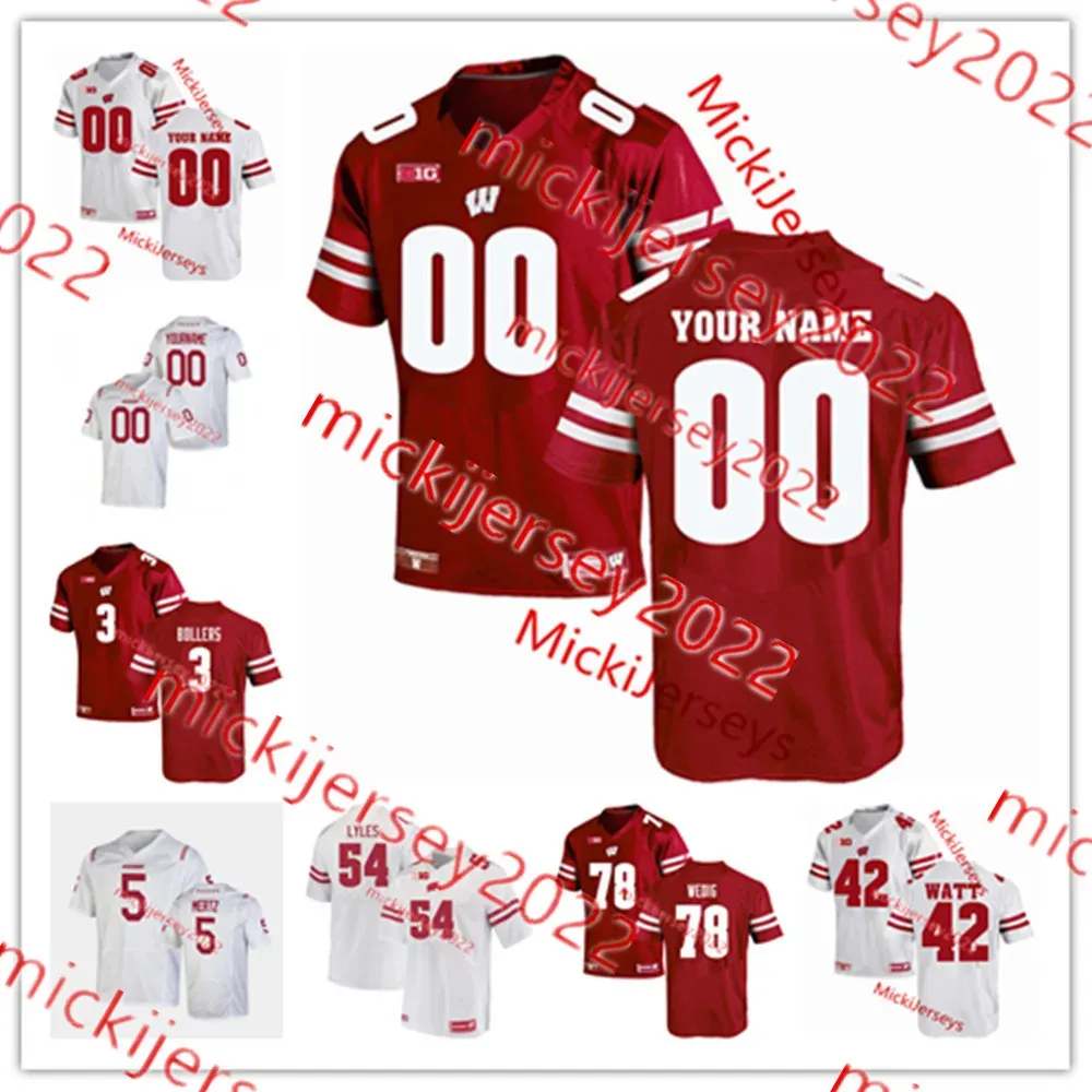 Wisconsin Badgers Football Jersey Andrew van Ginkel 34 Derek Watt 42 T.J Watt 23 Jonathan Taylor 16 Russell Wilson Jerseys Custom Mens Youth