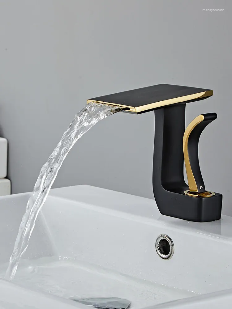 Bathroom Sink Faucets Creative Waterfall Wash Basin Faucet And Cold All Copper Cabinet White Black Gold