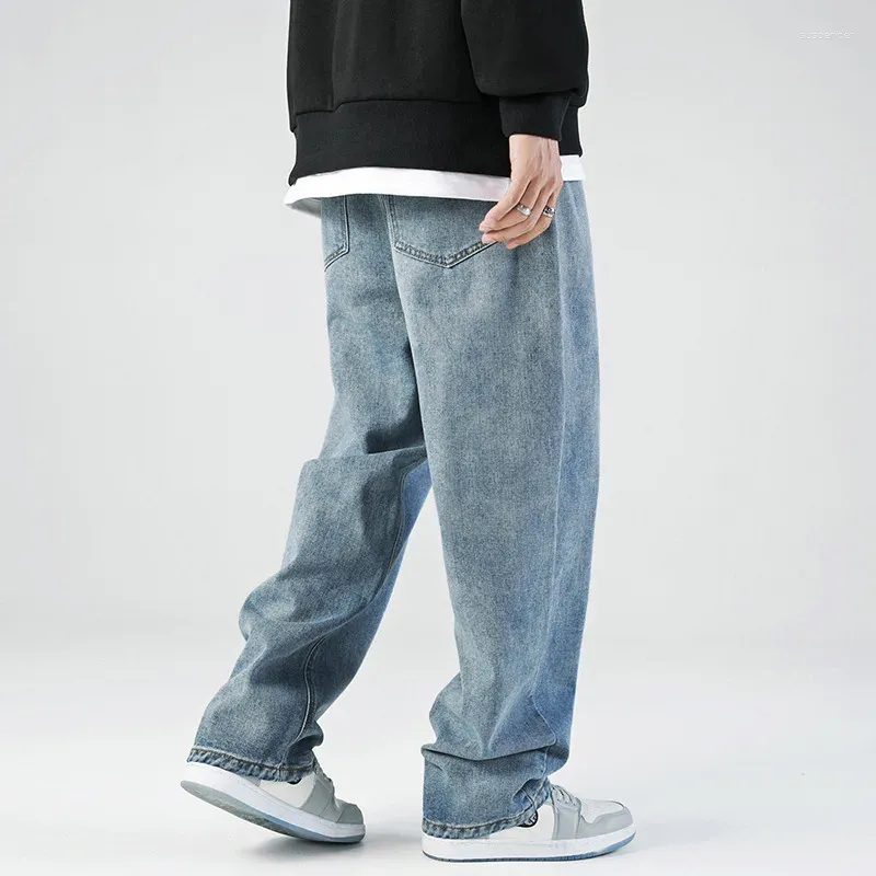 Men's Jeans 2024 Korean Fashion Loose Classic Straight Baggy Wide Leg Trousers Street Hip Hop Pants 3XL Black Grey Blue