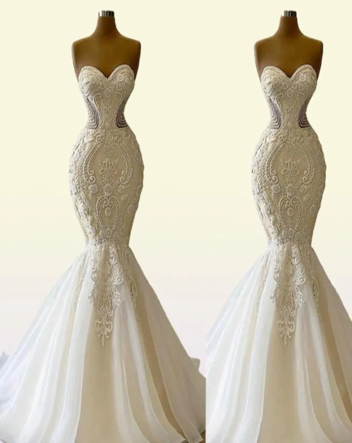 Nya 2022 Sexiga Vestido de Novia Mermaid Wedding Dresses Formella brudklänningar Sweetheart broderi LACE APPLIKES CRYSTAL PEADS LUX6881071