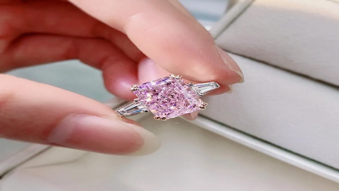 Rosa förlovningsringar diamant enkla utsökt silver 925 vigselring för kvinnor3801979