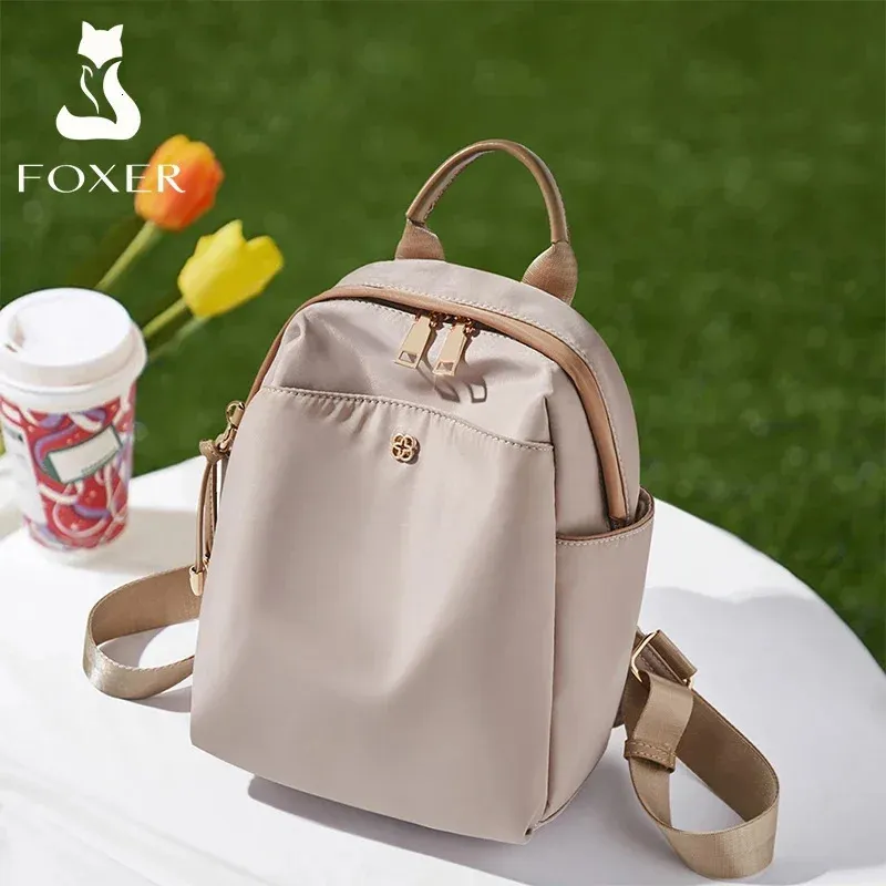 FOXER Маленький женский рюкзак в консервативном стиле для девочек, большая вместительная сумка, повседневная тканевая школьная сумка, женская модная дорожная сумка на плечо 240106