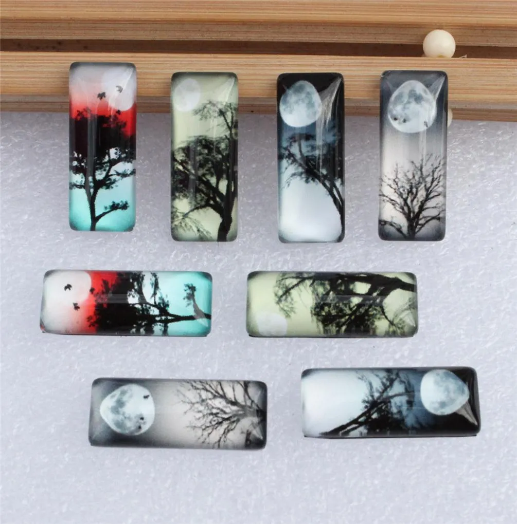 10x25mm random mixed moon tree night rectangle glass cabochon dome flatback po tray blank diy making accessories 10pcs7881572