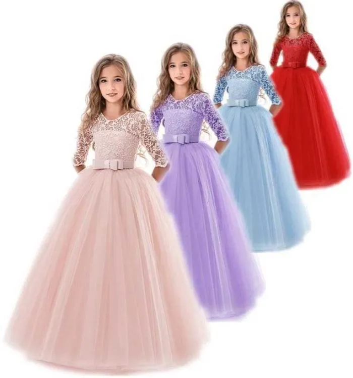 Enfants fleur filles robe de mariée pour fille robes de soirée dentelle princesse été adolescente enfants robe de princesse 8 10 12 14 ans Q07163392773