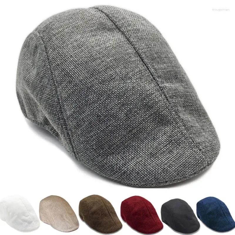 Berets ajustável boina protetor solar chapéu de linho cor sólida homens mulheres moda casual boné plano esporte ao ar livre chapéus