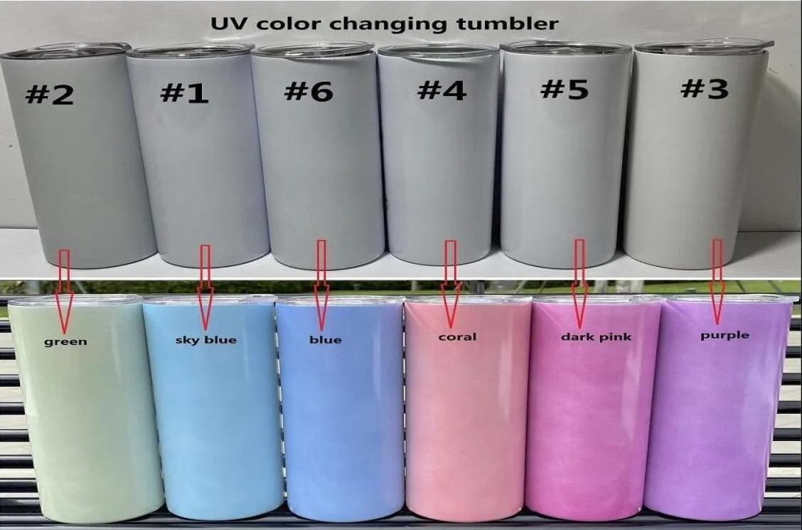 Vaso que cambia de color UV Vaso de sublimación de 20 oz Vaso recto de acero inoxidable con sensor de luz solar con tapa y pajitas 2021 Nuevo4531112