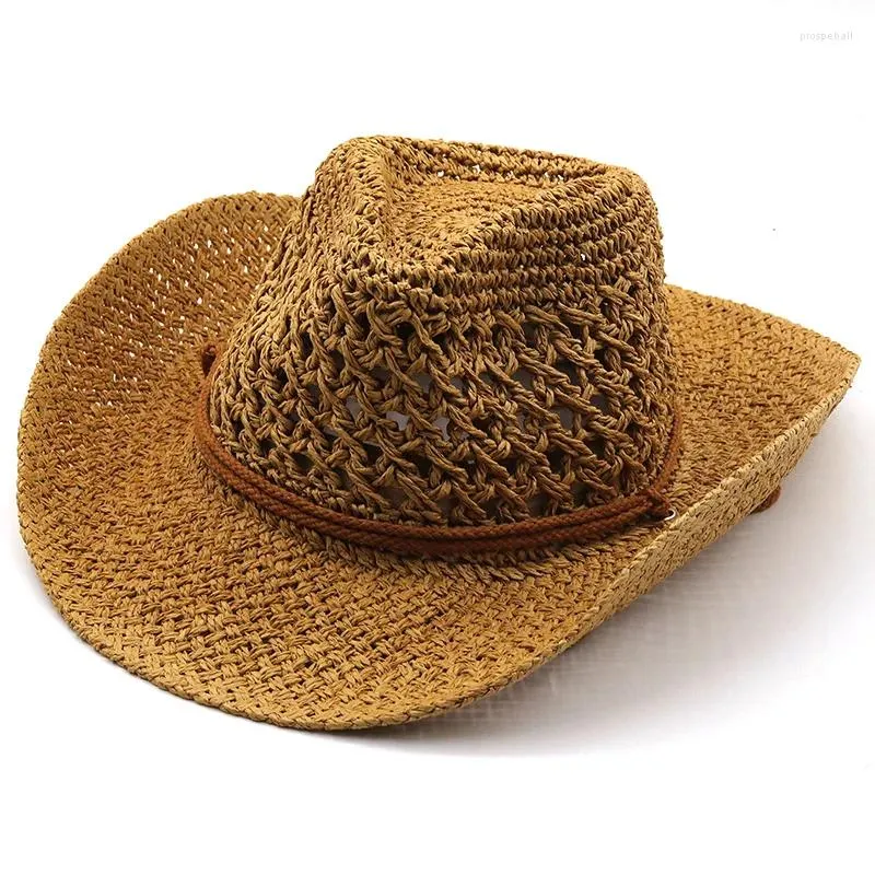 Berets 2024 Western Cowboy Hat Men Panama Outdoor Summer Beach Cap Women Sombrero Vaquero Hombre Chapeu Wide Brim Men's Straw Sun