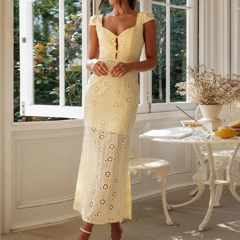Casual Floral Eyelet Hollow Dress with Sweetheart Neck and Empire Waist for  Women from Dhgate Basic & Casual Dresses - price 28.74