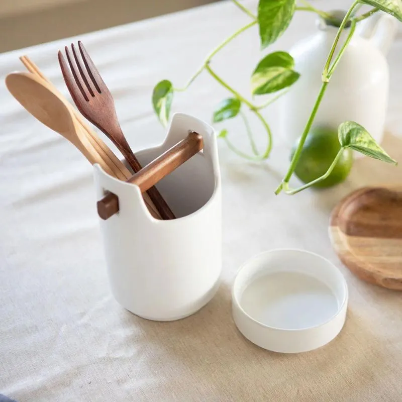 Kitchen Storage Creative Chopstick Barrel Ceramic Basket Drain Long Spoon Household Restaurant Tableware Box