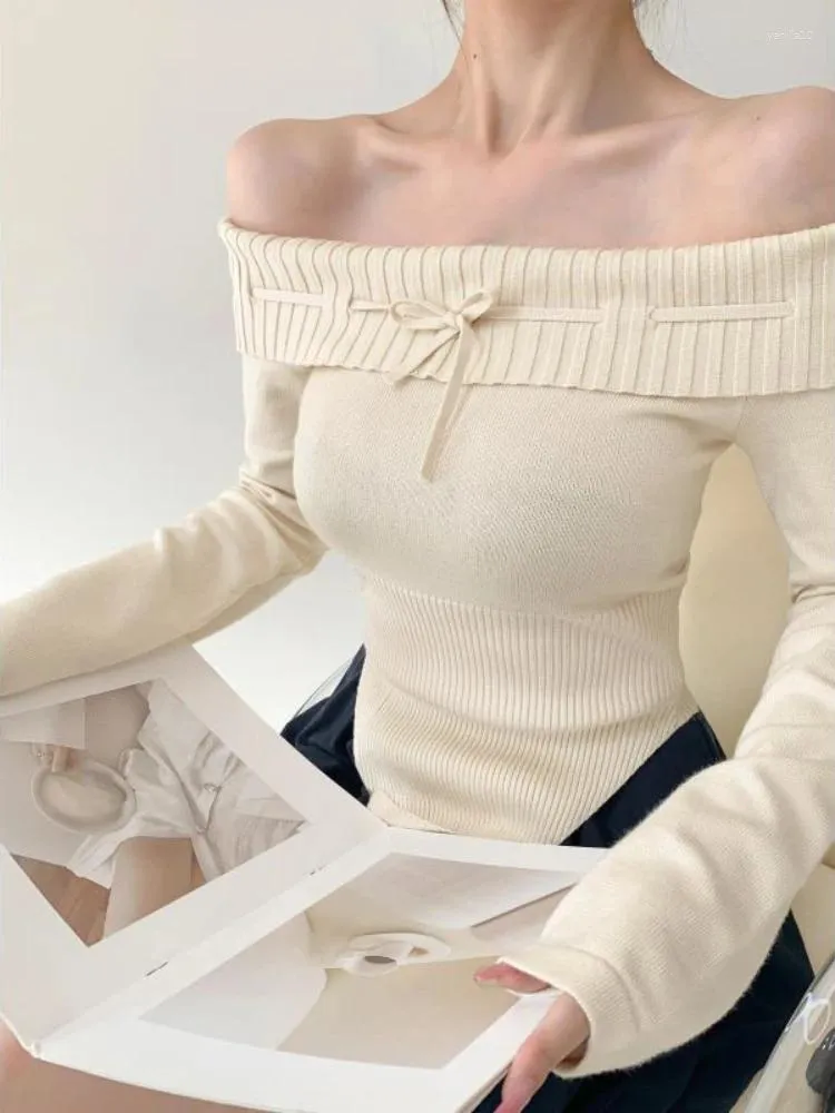 Kobiety swetry jesienne na ramię seksowna dzianina sweter asymetryczne swobodne bodycon body kobiet eleganckie koreańskie skoczki mody eleganckie