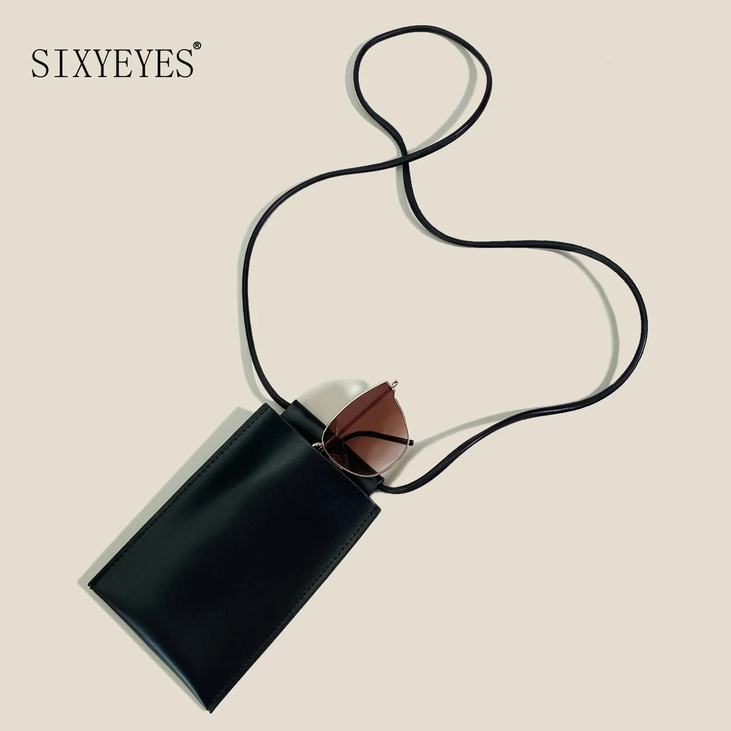 Soft Leather Glasses Lanyard Hanging Neck Clip Bag Man Fashion Portable Eyeglass Case Sunglasses Protection Cover 240106