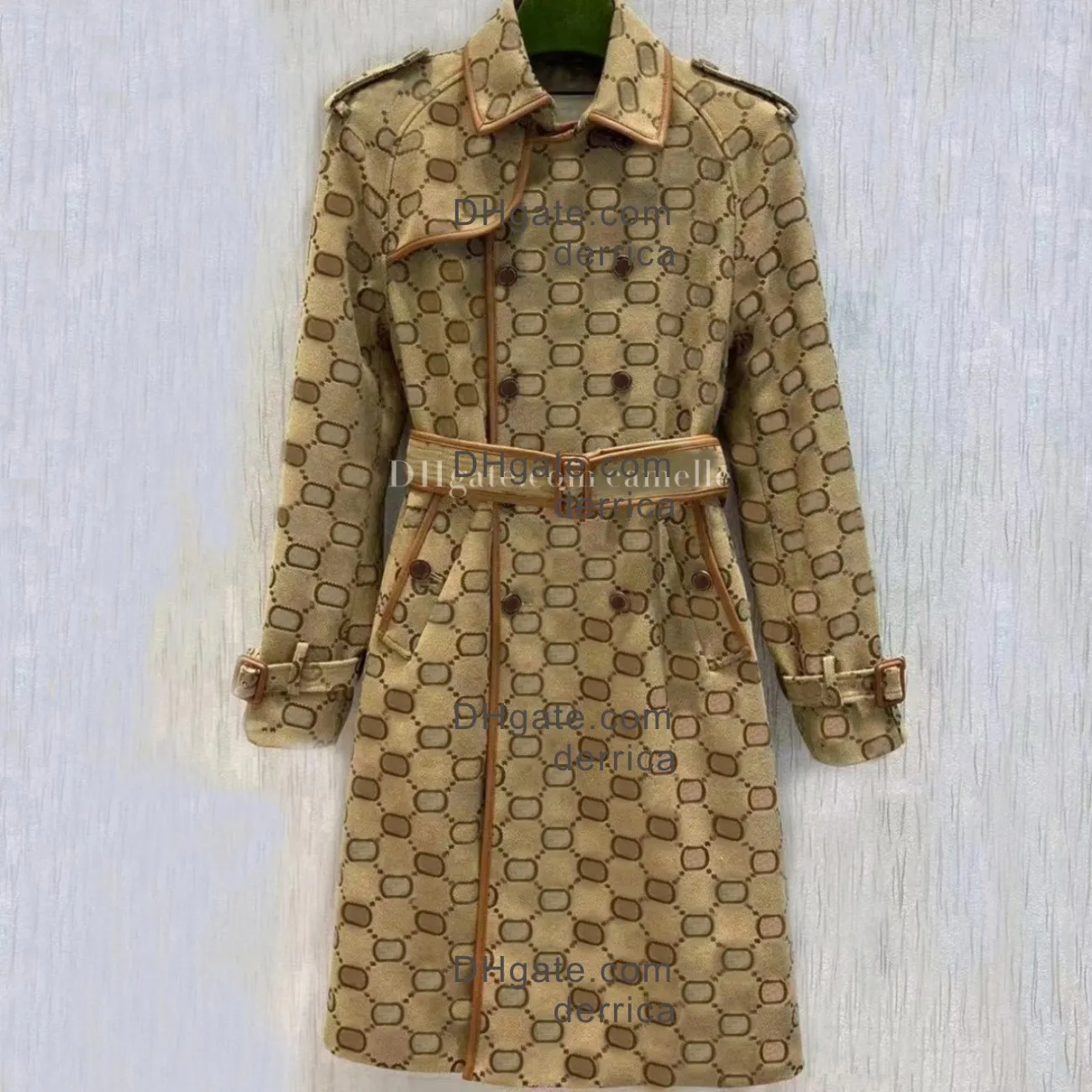 Womens Brown Cotton Blend Long Trench Coat With Letter Print