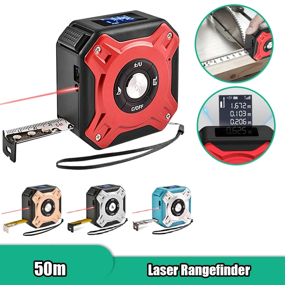 Misuratore di nastro laser digitale 50M Telemetro laser Misuratore di distanza accurato Strumento di misurazione retrattile per roulette di costruzione 240105