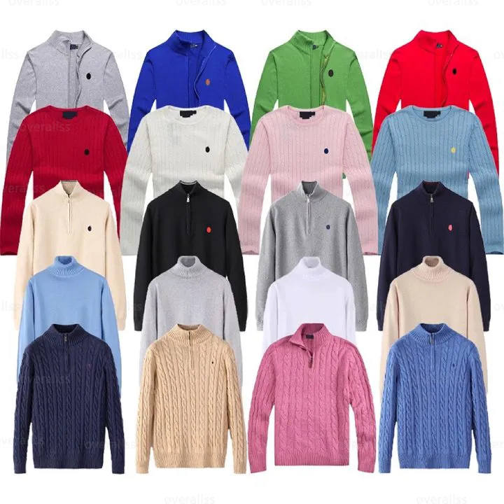 Designer mężczyźni polo sweter ralphs koszulki polaru grube zamek błyskawiczny mały koń wysoki szyja ciepłe pullover szczupły dzianinowe sweter Laurens Brand Bawełna bluza