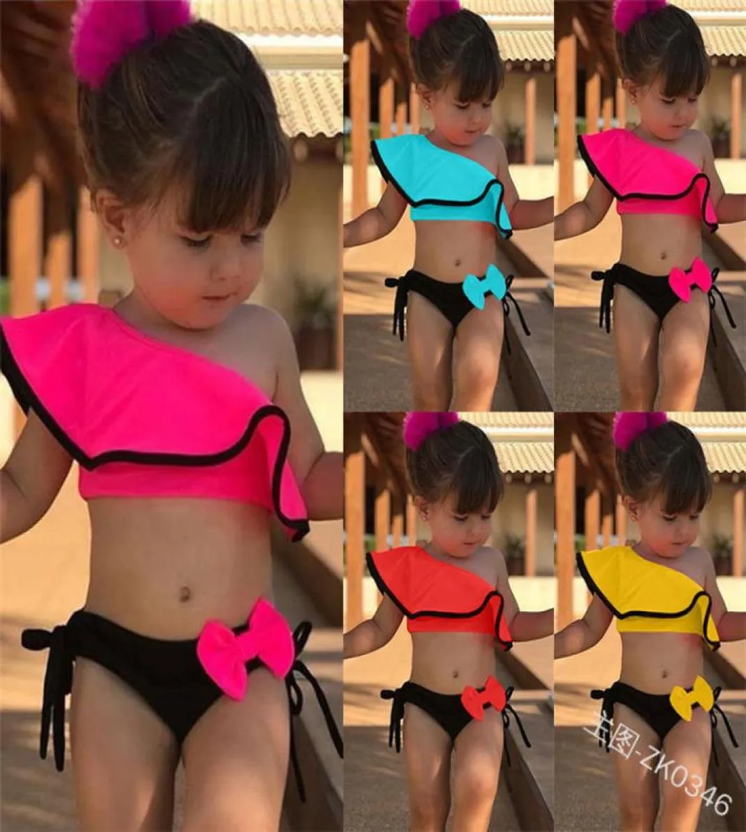 2019 Kids Baby Girls Swimsuit Bikini Swimwear Suity Suit Blue Sumber Summer Twopieces أو Onepiece مجموعة ملابس الشاطئية 7657327