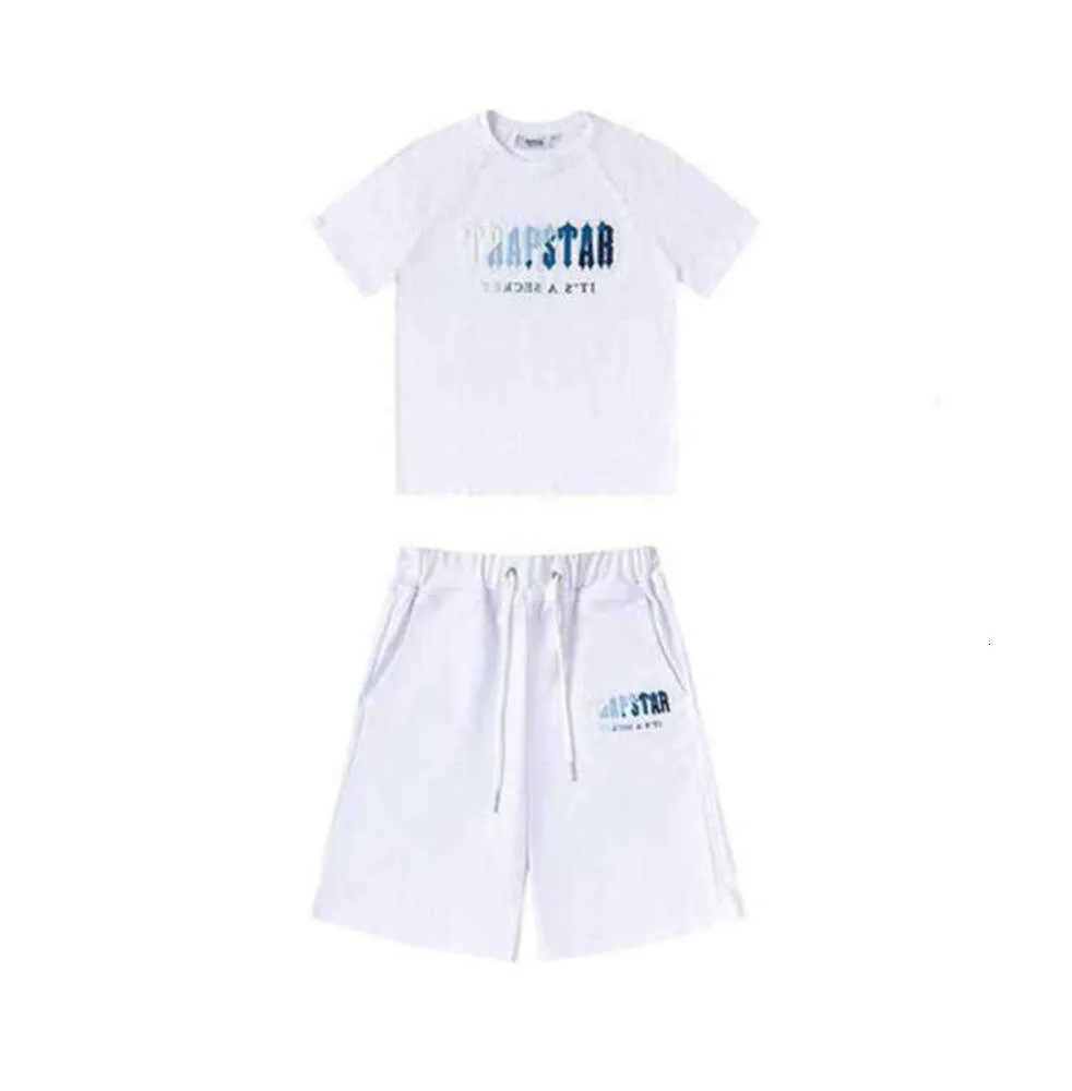 Men's Trapstar T Shirt Set Letter Embroidered Tracksuit Short Sleeve Plush Shorts High end design 2312ess