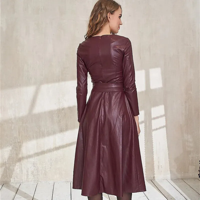 slim fit dress slacks Red Faux Leather Collared Short Sleeve Belted Jacket Dress