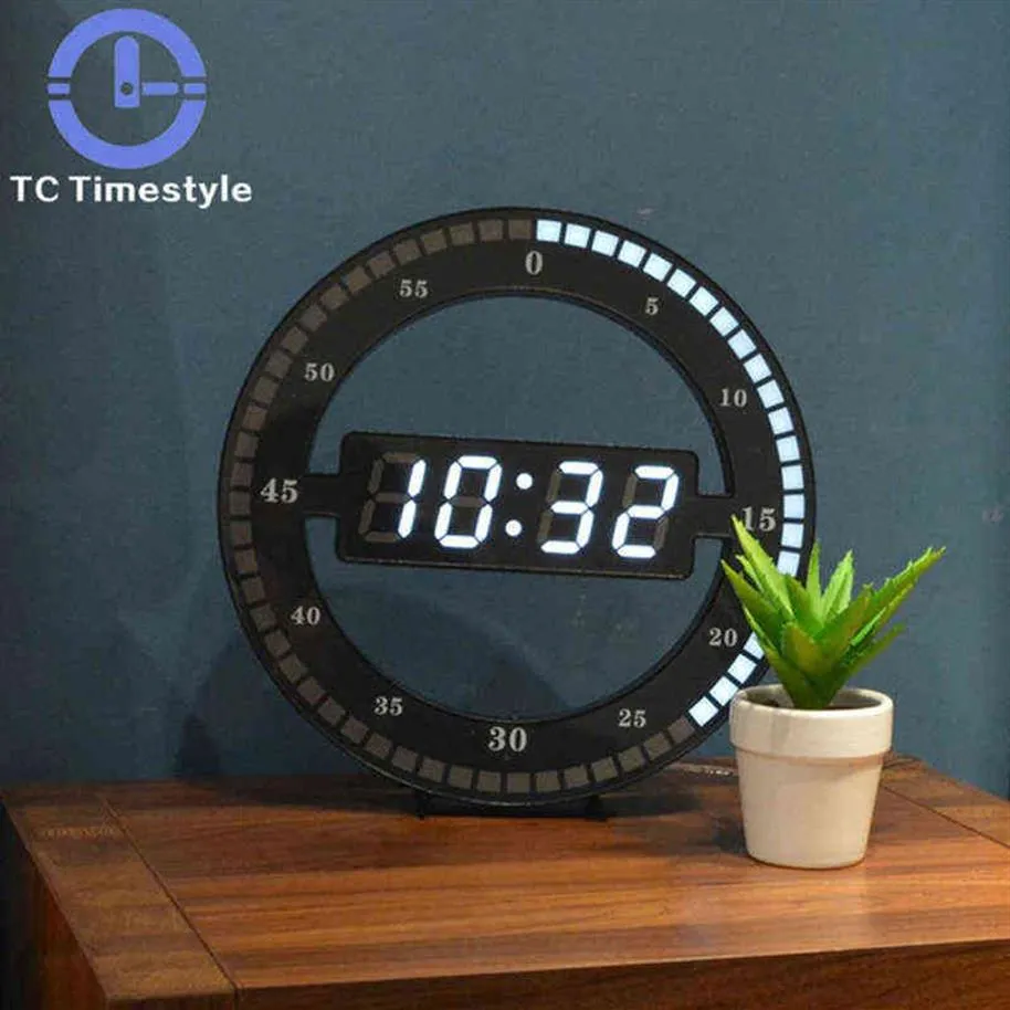 Led 3D Technology Wall Clock Luminous Digital Electronic Mute Temperature Date Multi-Function Jump Second Clock Home Decoration H1319j