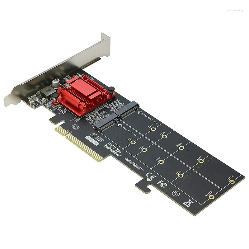 Cabos de computador Dual NVMe PCIe Adapter M.2 SSD para PCI-E 3.1 X8/X16 Card Support (M Key) 22110/2280/2260/2242