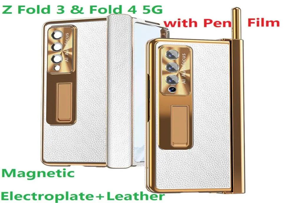 Magnetische Galvaniseren Cases Voor Samsung Galaxy Z Fold 3 Fold 4 5G Case Glas Film Leather Stand Cover Screen protector8191912