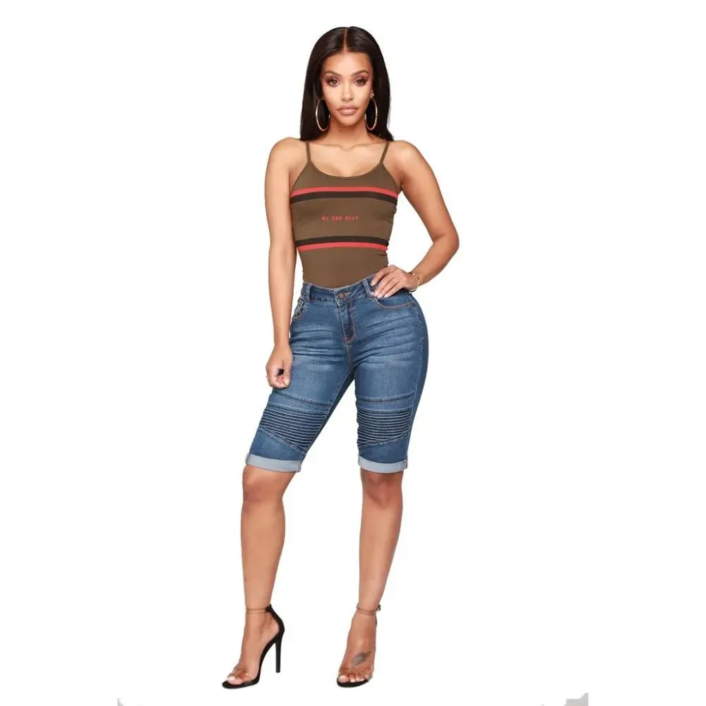 Calças de brim magros calças de brim curtas mulher 2019 cintura alta elástico denim shorts feminino verão na altura do joelho curvy estiramento calças de brim curtas calcas