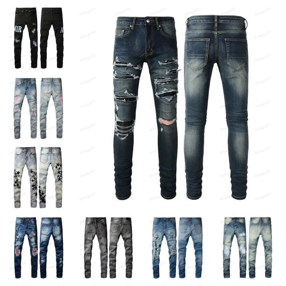 Jeans am jeans roxo miris amr amirlies amrilied alta mens para designer mens rua mens bordado calças mulheres oversize rasgado patc 8964 irlies rilied r wo