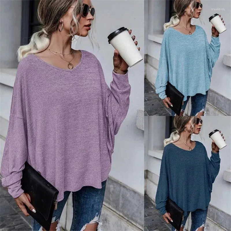 T-shirt da donna Casual Tinta unita Con lacci Backless Allentato Top da donna T-shirt in cotone con spalla scesa Manica lunga Felpa pullover Donna