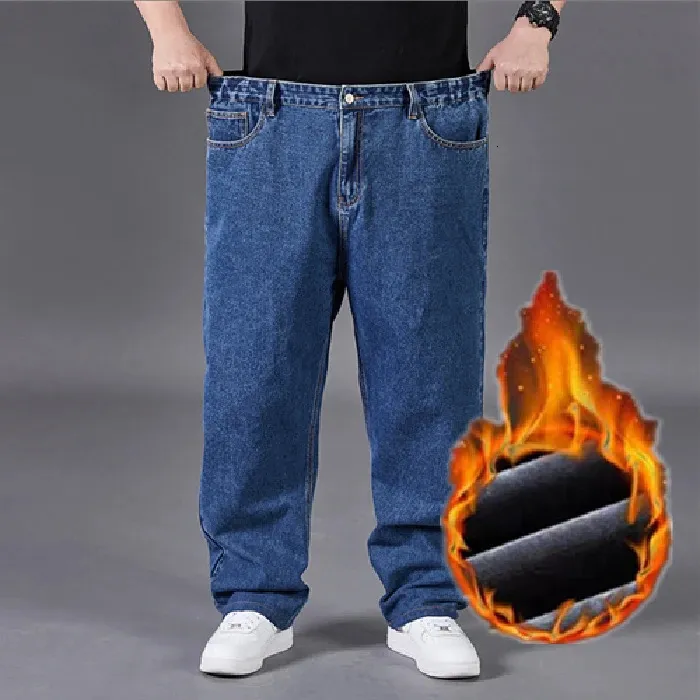 Pantalones Vaqueros Hombre grande taille jean pour hommes hiver chaud jambe large 3048 pantalon Long ample Baggy 240105