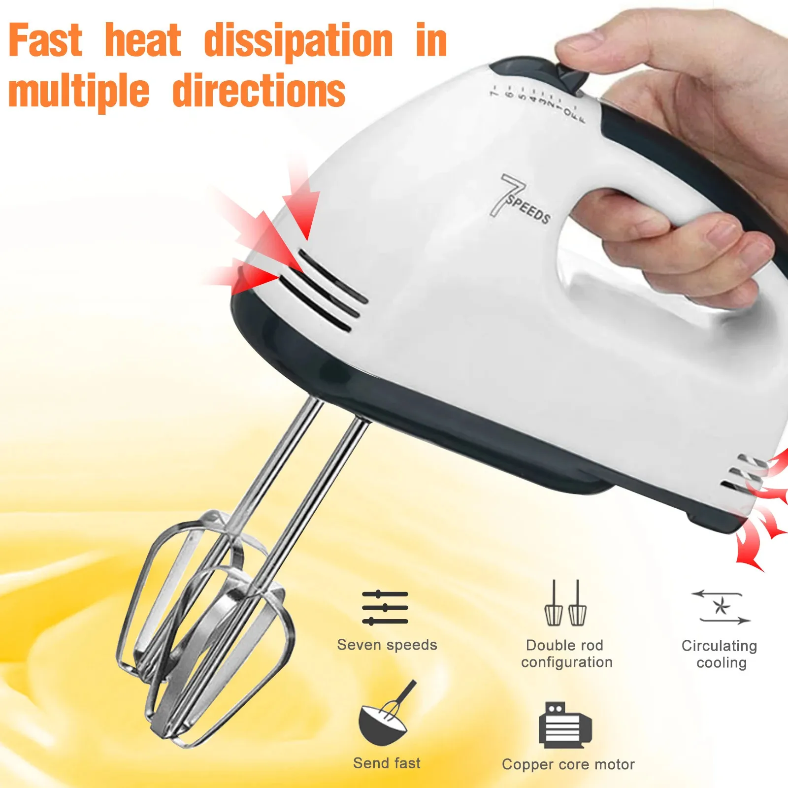 Manual Mini 7 Speed Dough Hand Mixer Food-Blender Multifunctional Handheld Food Processor Automatic Electric Kitchen Mixer Tool 240105