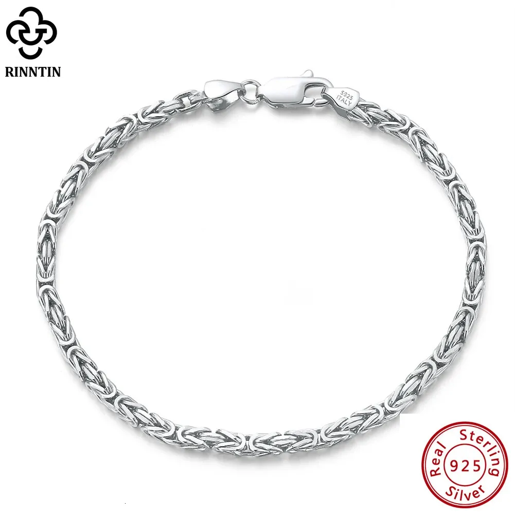 Rinntin 925 Sterling Silver Italian 25mm Handmade Flat Byzantine Chain Bracelet for Women Luxury Fine Jewelry SB122 240105