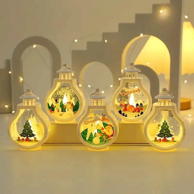 1pc Christmas Decoration Glowing Night Light, Pendant Candle Holder Window Ornaments, Desktop Decorative Light